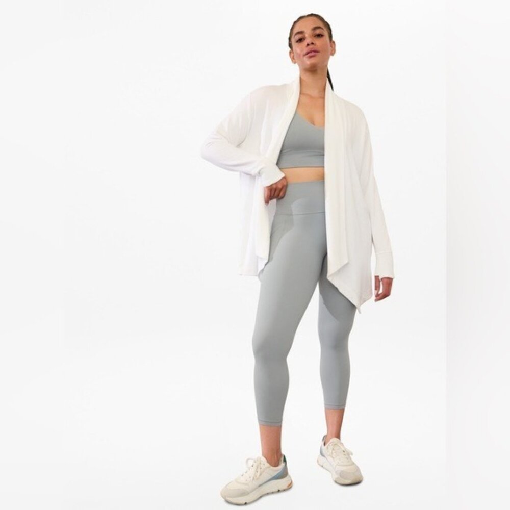 Athleta PRANAYAMA RESTORE WRAP Cardigan White Size XL Relaxed Fit Soft Cozy